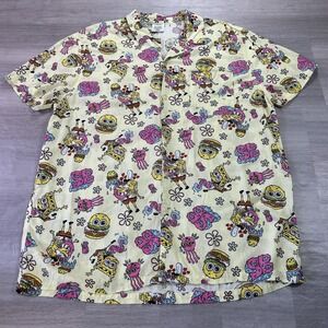 SpongeBob SquarePants Shirt Mens 2XL Yellow Cartoon Graphic Rayon Button Up